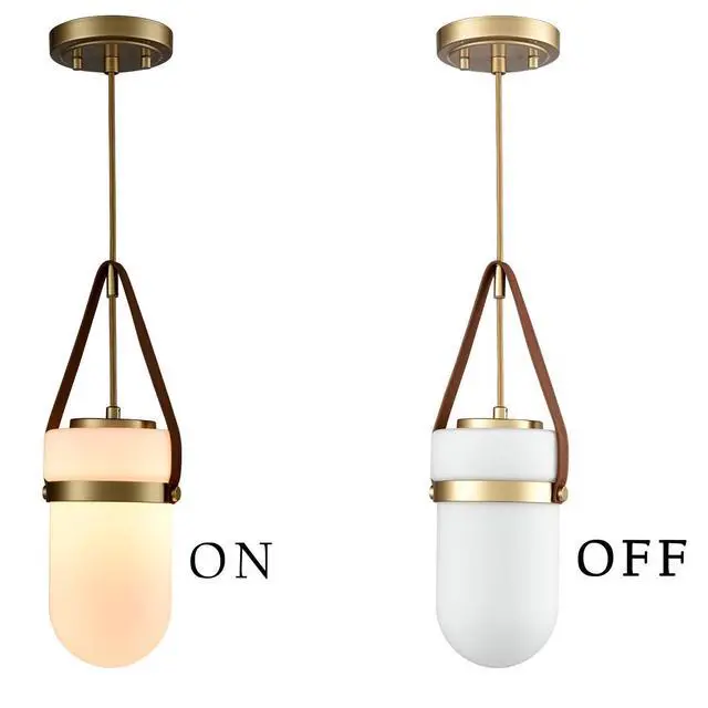 Alt view image 7 of 7 - HYDELITE Modern Gold Pendant Light with Raindrop Milky Glass Brown Belt | Waterdrop Adjustable Height Woven Cord Hanging Light Fixture for Kitchen,Hallway,Entryway