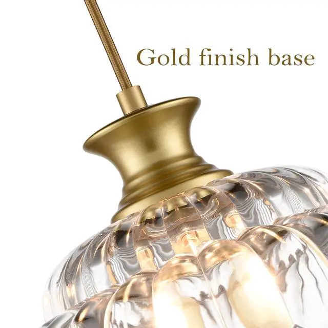 Alt view image 2 of 7 - HYDELITE Vintage Gold Clear Glass Pendant Lights Kitchen Island | Brass Pendant Light Fixture Modern Hanging Light Fixture for Dining Room Bedroom Entryway