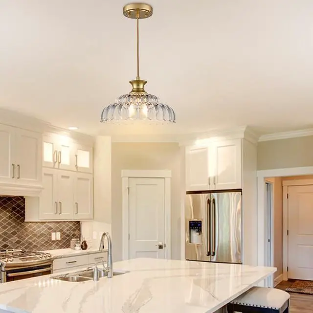 Alt view image 7 of 7 - HYDELITE Vintage Gold Clear Glass Pendant Lights Kitchen Island | Brass Pendant Light Fixture Modern Hanging Light Fixture for Dining Room Bedroom Entryway