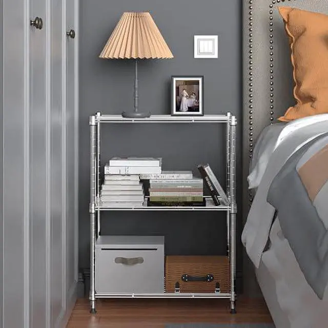 Alt view image 5 of 7 - 3 Tier Shelf Metal Storage Shelves Wire Rack Closet Organizers with Wheel for Garage Kitchen Bathroom Laundry