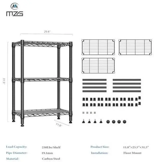 Alt view image 7 of 7 - M 3 Tier Shelf Metal Storage Shelves Wire Rack Closet Organizers for Garage Kitchen Bathroom