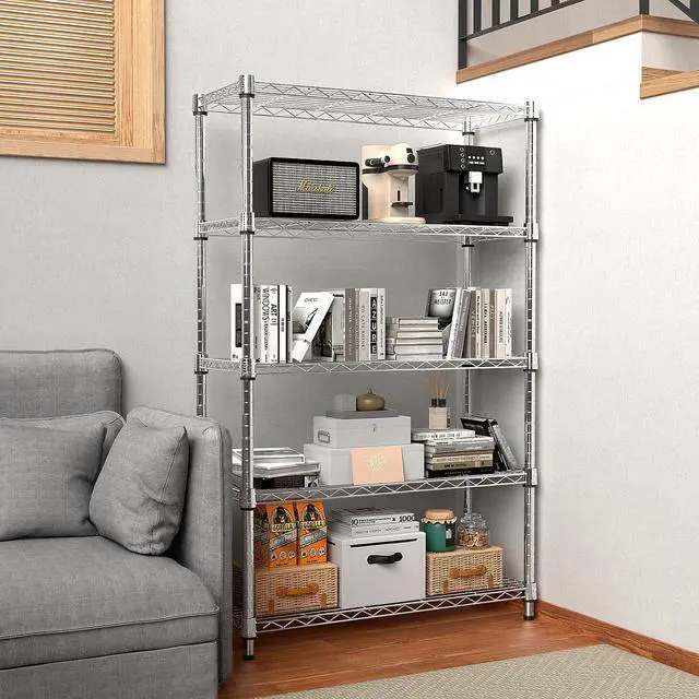 Alt view image 2 of 7 - M 2 PCS Wire Storage Shelving, 3-Tier(11.8" D x 17.7" W x 26.3" H)+5-Tier (13.7" D x 23.6" W x 62.4" H) Utility Shelving Unit for Home,Kitchen,Office,Chrome
