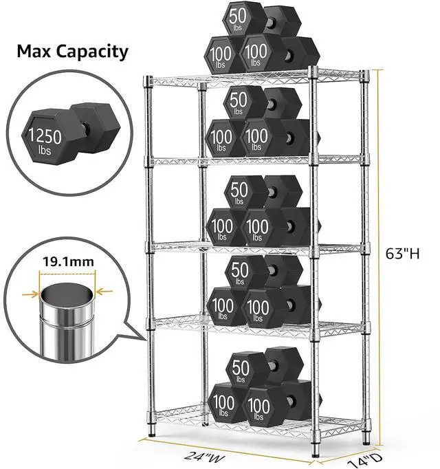 Alt view image 3 of 7 - M 2 PCS Wire Storage Shelving, 3-Tier(11.8" D x 17.7" W x 26.3" H)+5-Tier (13.7" D x 23.6" W x 62.4" H) Utility Shelving Unit for Home,Kitchen,Office,Chrome