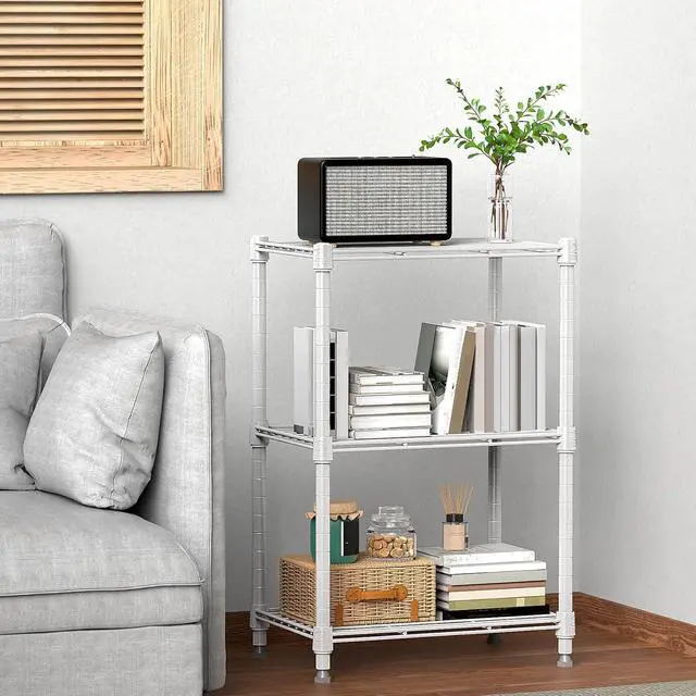 Alt view image 4 of 7 - M 450 lbs Wire Storage Shelving 3-Tier Utility Shelving Unit Steel Organizer Wire Rack for Home,Kitchen,Office,Chrome,irongrey,White(11.8" D x 17.7" W x 26.4" H)