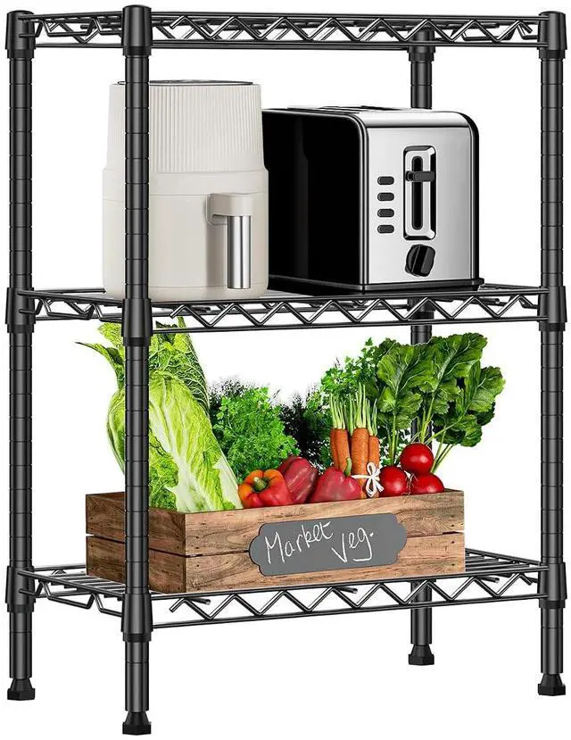 Main image of M 750 lbs 3 Tier Shelf Metal Storage Shelves Wire Rack Closet Organizers with PP Board for Garage Kitchen Bathroom Laundry Black 11.8" D x 21.7" W x 28.6" H