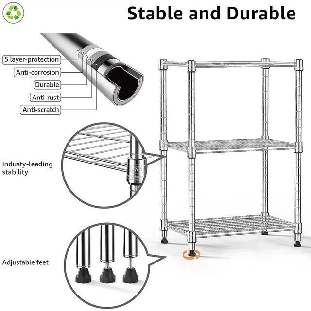 Alt view image 4 of 7 - M Shelf Metal Storage Shelves Wire Rack Closet Organizers for Garage Kitchen Bathroom Laundry