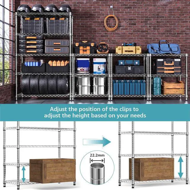 Alt view image 4 of 7 - M 2 PCS Steel Storage Shelving 5-Tier Utility Shelving Unit with Wheels, Steel Organizer Wire Rack for Home,1750 LBS
