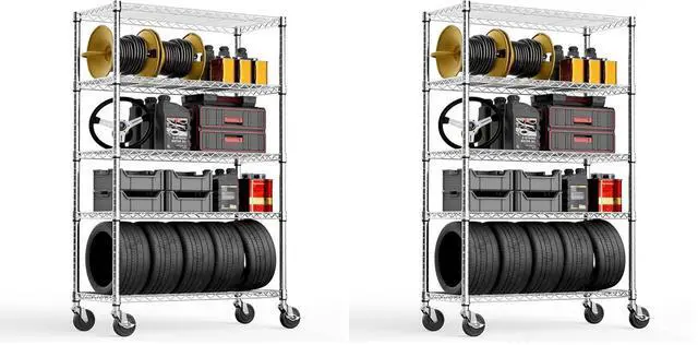 Main image of M 5-Shelf Storage Shelves,Wire Shelving Heavy Duty Metal Storage Shelving Unit Adjustable Garage Shelving Rack Pantry Kitchen (Chrome, 5 Tier,17.7" D x 47.2" W x 76.7" H) (Pack of 2)