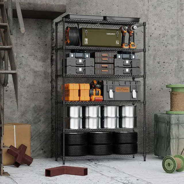 Alt view image 5 of 7 - M 6 Tiers Storage Shelves Load 2100LBS, Metal Shelving Wire Metal Shelving Unit Shelves for Storage Adjustable Garage Shelving for Pantry Kitchen Garage Black 17.7" D x 47.3" W x 82.4" H