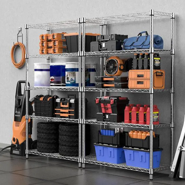 Alt view image 2 of 7 - M 1250 lbs Steel Heavy Duty 5-Tier Utility Shelving Unit Steel Organizer Wire Rack for Home,Kitchen,Office,Chrome (13.7" D x 23.6" W x 62.4" H)