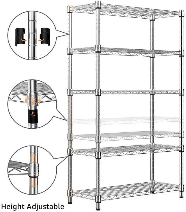 Alt view image 5 of 7 - M 1250 lbs Steel Heavy Duty 5-Tier Utility Shelving Unit Steel Organizer Wire Rack for Home,Kitchen,Office,Chrome (13.7" D x 23.6" W x 62.4" H)