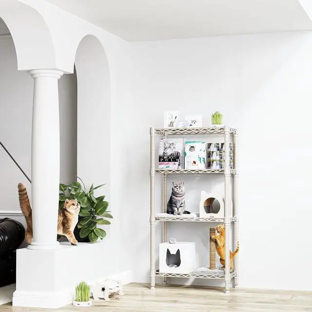 Alt view image 2 of 7 - M 1000 lbs 4-Shelf Standing Storage Shelves Heavy Duty Metal Shelving Unit Adjustable Wire Rack for Office Garage Kitchen, Light Tan 11.8 D x 23.6" W x 47.5" H