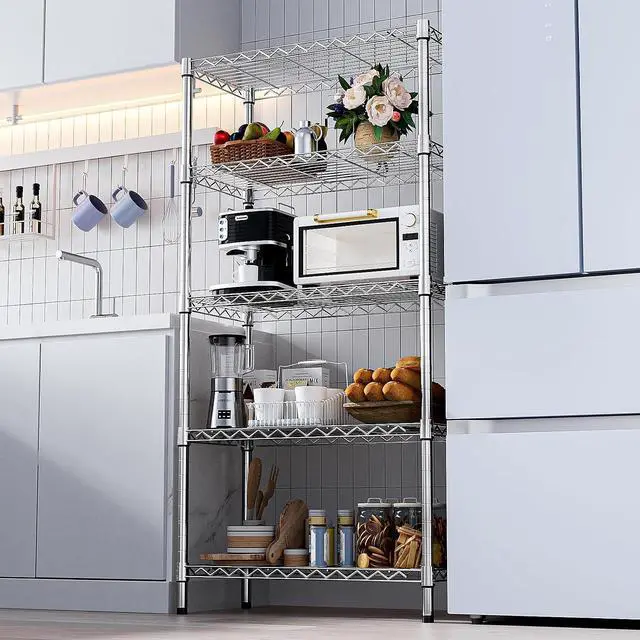 Alt view image 7 of 7 - M 1250 lbs Steel Heavy Duty 5-Tier Utility Shelving Unit Steel Organizer Wire Rack for Home,Kitchen,Office,Chrome (13.7" D x 23.6" W x 62.4" H)