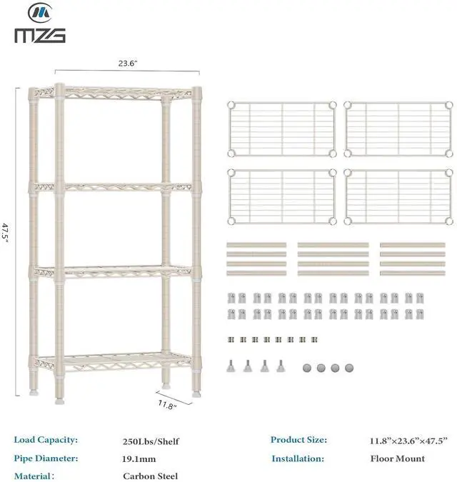 Alt view image 3 of 7 - M 1000 lbs 4-Shelf Standing Storage Shelves Heavy Duty Metal Shelving Unit Adjustable Wire Rack for Office Garage Kitchen, Light Tan 11.8 D x 23.6" W x 47.5" H