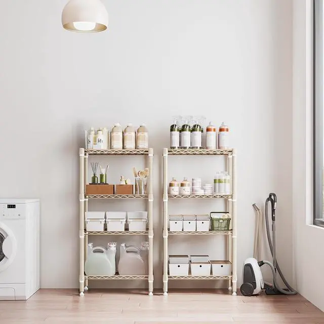 Alt view image 4 of 7 - M 1000 lbs 4-Shelf Standing Storage Shelves Heavy Duty Metal Shelving Unit Adjustable Wire Rack for Office Garage Kitchen, Light Tan 11.8 D x 23.6" W x 47.5" H