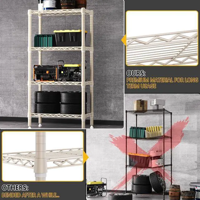 Alt view image 6 of 7 - M 1000 lbs 4-Shelf Standing Storage Shelves Heavy Duty Metal Shelving Unit Adjustable Wire Rack for Office Garage Kitchen, Light Tan 11.8 D x 23.6" W x 47.5" H