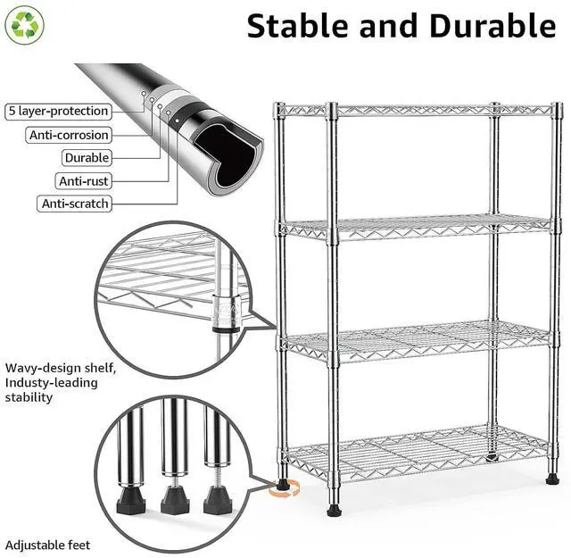 Alt view image 4 of 7 - M 1000 lbs Storage Shelving 4-Tier Utility Shelving Unit Steel Organizer Wire Rack for Home,Kitchen,Office,Chrome (13.7" D x 23.6" W x 53.4" H)