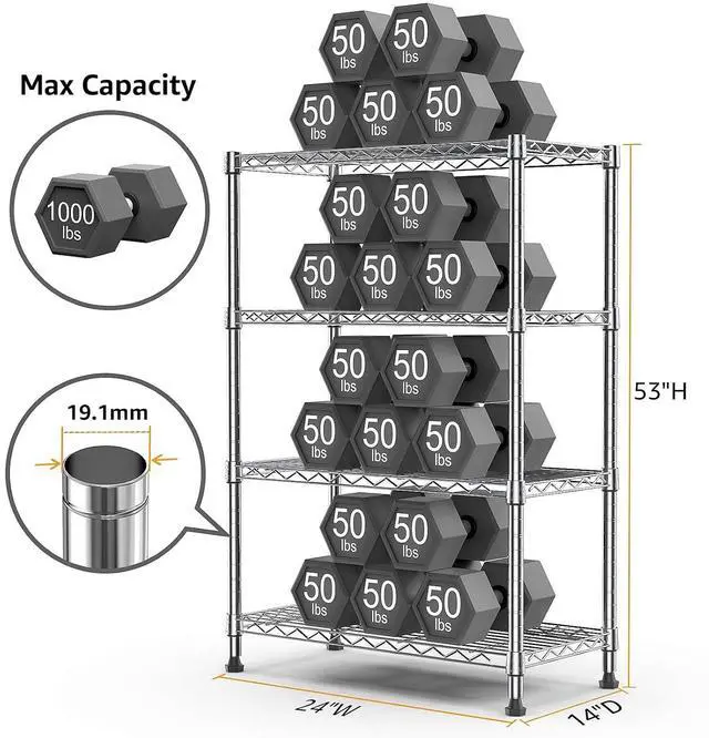 Alt view image 3 of 7 - M 1000 lbs Storage Shelving 4-Tier Utility Shelving Unit Steel Organizer Wire Rack for Home,Kitchen,Office,Chrome (13.7" D x 23.6" W x 53.4" H)