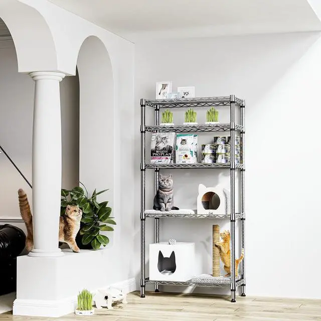 Alt view image 2 of 7 - M 1250 lbs 5 Tier Shelf Metal Storage Shelves Shelving Wire Rack Heavy Duty Closet Organizers for Garage Kitchen Bathroom Laundry Chrome 13.8" D x 29.5" W x 59.5" H