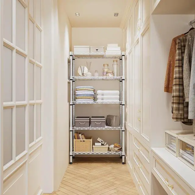 Alt view image 5 of 7 - M 1250 lbs 5 Tier Shelf Metal Storage Shelves Shelving Wire Rack Heavy Duty Closet Organizers for Garage Kitchen Bathroom Laundry Chrome 13.8" D x 29.5" W x 59.5" H