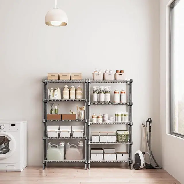 Alt view image 4 of 7 - M 1250 lbs 5 Tier Shelf Metal Storage Shelves Shelving Wire Rack Heavy Duty Closet Organizers for Garage Kitchen Bathroom Laundry Chrome 13.8" D x 29.5" W x 59.5" H