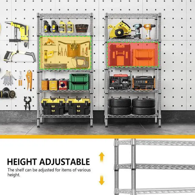 Alt view image 7 of 7 - M 1250 lbs 5 Tier Shelf Metal Storage Shelves Shelving Wire Rack Heavy Duty Closet Organizers for Garage Kitchen Bathroom Laundry Chrome 13.8" D x 29.5" W x 59.5" H