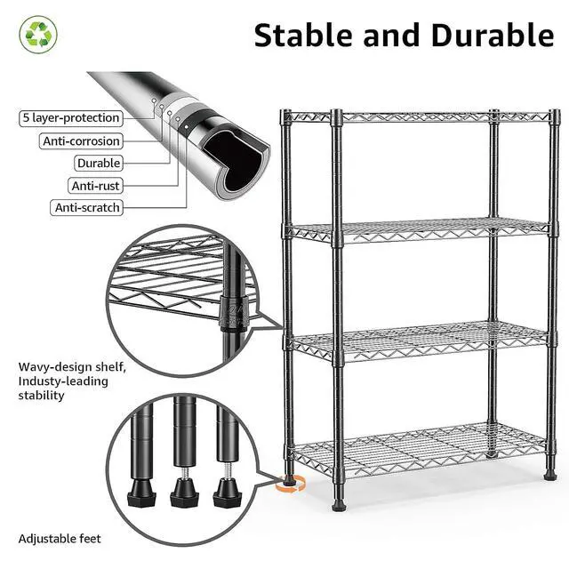 Alt view image 4 of 7 - M 1000 lbs Storage Shelving Steel Heavy Duty 4-Tier Utility Shelving Unit Steel Organizer Wire Rack for Home,Kitchen,Office (13.7" D x 29.5" W x 47.2" H)