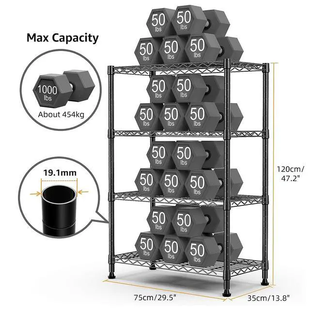 Alt view image 3 of 7 - M 1000 lbs Storage Shelving Steel Heavy Duty 4-Tier Utility Shelving Unit Steel Organizer Wire Rack for Home,Kitchen,Office (13.7" D x 29.5" W x 47.2" H)