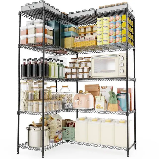 Main image of M 5 Tiers Storage Shelves Load 1500LBS, Metal Shelving Wire Metal Shelving Unit Shelves for Storage Adjustable Garage Shelving for Pantry Kitchen Garage Black 15.8" D x 33.5" W x 70.5" H