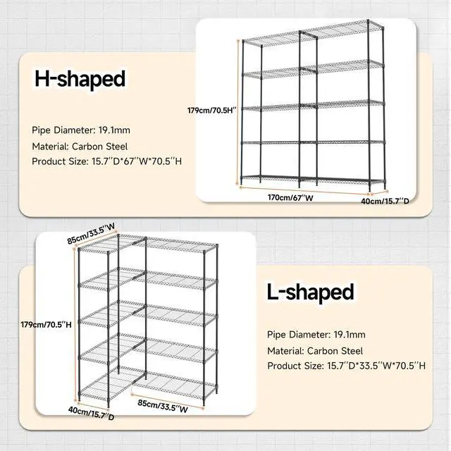 Alt view image 3 of 7 - M 5 Tiers Storage Shelves Load 1500LBS, Metal Shelving Wire Metal Shelving Unit Shelves for Storage Adjustable Garage Shelving for Pantry Kitchen Garage Black 15.8" D x 33.5" W x 70.5" H