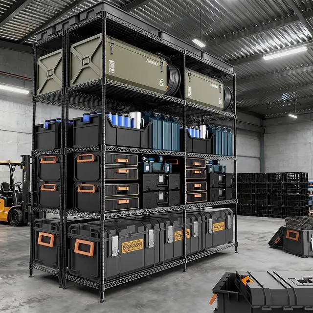 Alt view image 2 of 7 - M 5 Tiers Storage Shelves Load 1500LBS, Metal Shelving Wire Metal Shelving Unit Shelves for Storage Adjustable Garage Shelving for Pantry Kitchen Garage Black 15.8" D x 33.5" W x 70.5" H