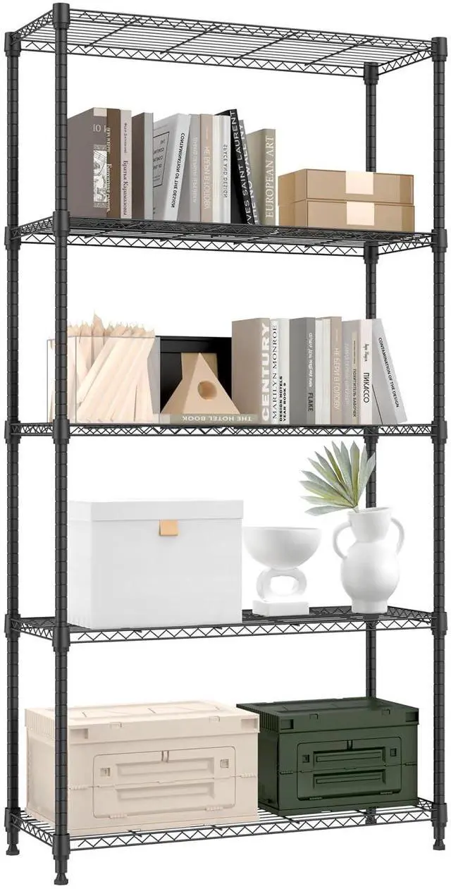Main image of M 1250 lbs 5 Tier Shelf Metal Storage Shelves Shelving Wire Rack Heavy Duty Closet Organizers for Garage Kitchen Bathroom Laundry Black 13.8" D x 35.4" W x 68.5" H