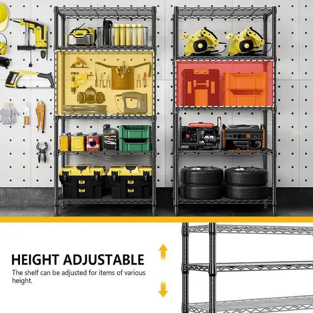 Alt view image 7 of 7 - M 1250 lbs 5 Tier Shelf Metal Storage Shelves Shelving Wire Rack Heavy Duty Closet Organizers for Garage Kitchen Bathroom Laundry Black 13.8" D x 35.4" W x 68.5" H