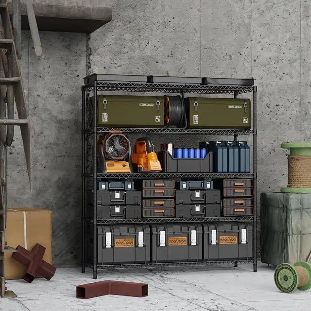 Alt view image 2 of 7 - M 3500LBS 59" W 5 Tiers Storage Shelves, Metal Shelving Wire Metal Shelving Unit Shelves for Storage Adjustable Garage Shelving for Pantry Kitchen Garage Black 17.7" D x 59.1" W x 70.4" H