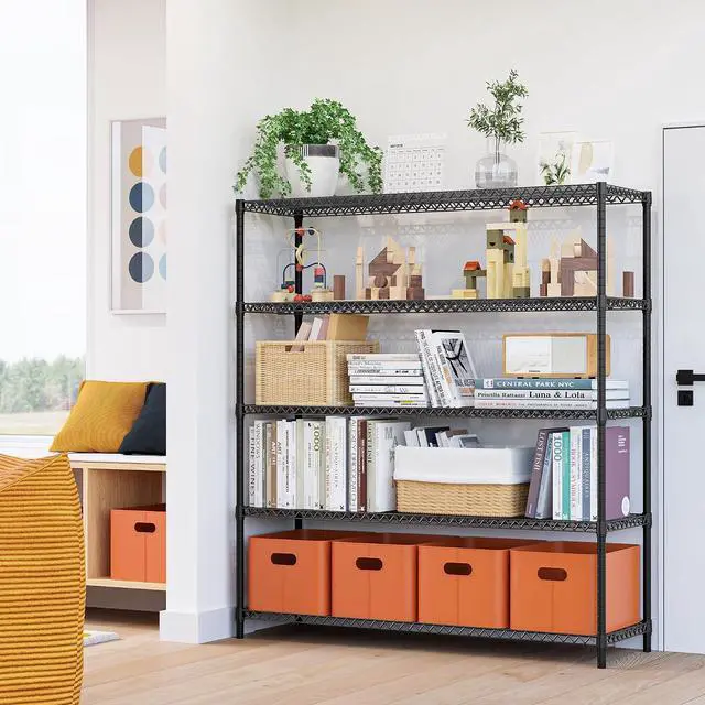 Alt view image 4 of 7 - M 3500LBS 59" W 5 Tiers Storage Shelves, Metal Shelving Wire Metal Shelving Unit Shelves for Storage Adjustable Garage Shelving for Pantry Kitchen Garage Black 17.7" D x 59.1" W x 70.4" H