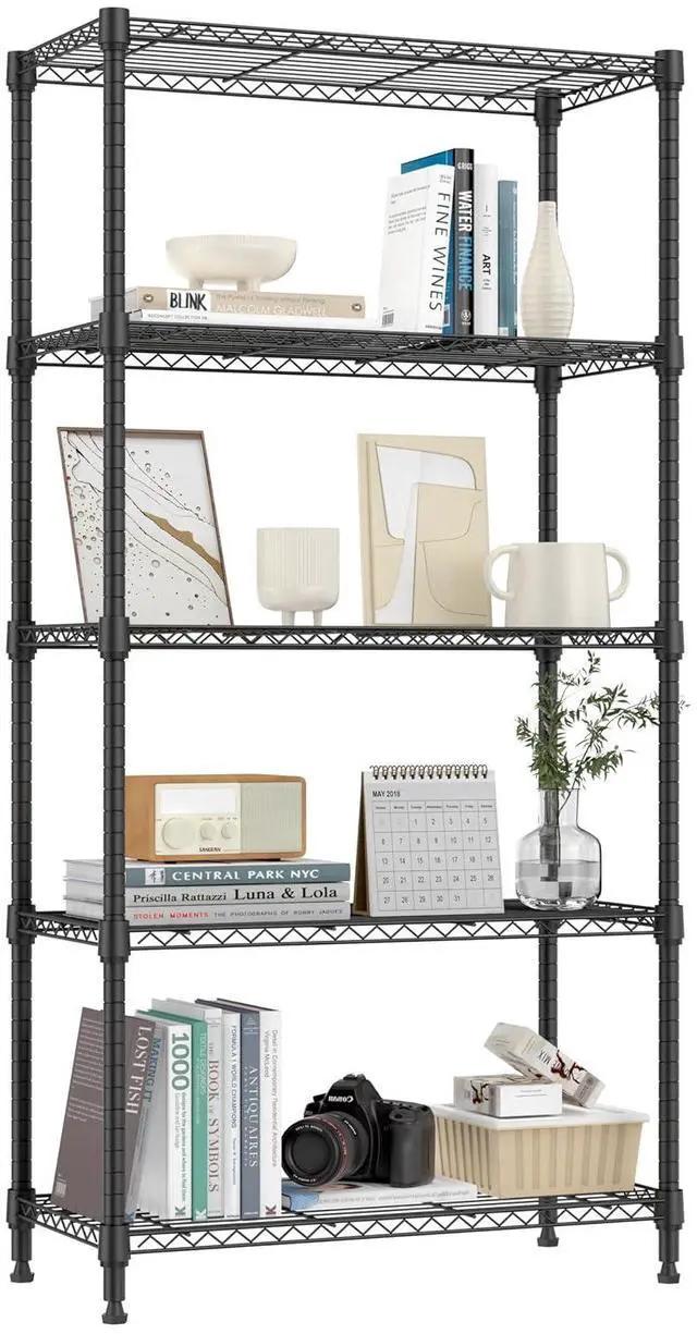 Main image of M 1250 lbs 5 Tier Shelf Metal Storage Shelves Shelving Wire Rack Heavy Duty Closet Organizers for Garage Kitchen Bathroom Laundry Black 13.8" D x 29.5" W x 59.5" H
