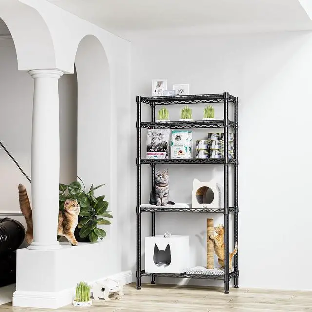 Alt view image 2 of 7 - M 1250 lbs 5 Tier Shelf Metal Storage Shelves Shelving Wire Rack Heavy Duty Closet Organizers for Garage Kitchen Bathroom Laundry Black 13.8" D x 29.5" W x 59.5" H