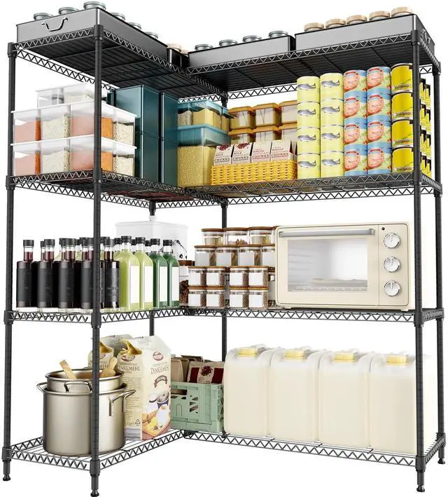 Main image of M 4 Tiers Storage Shelves Load 1200LBS, Metal Shelving Wire Metal Shelving Unit Shelves for Storage Adjustable Garage Shelving for Pantry Kitchen Garage Black 15.8" D x 33.5" W x 59.5" H