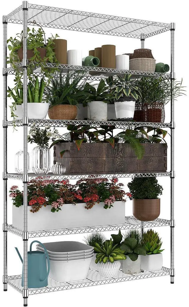 Main image of M 6 Tiers Storage Shelves Load 2100LBS, Metal Shelving Wire Metal Shelving Unit Shelves for Storage Adjustable Garage Shelving for Pantry Kitchen Garage Chrome 17.7" D x 47.3" W x 82.4" H