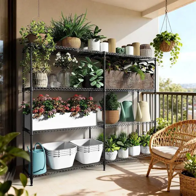 Alt view image 6 of 7 - M 4 Tiers Storage Shelves Load 1200LBS, Metal Shelving Wire Metal Shelving Unit Shelves for Storage Adjustable Garage Shelving for Pantry Kitchen Garage Black 15.8" D x 33.5" W x 59.5" H