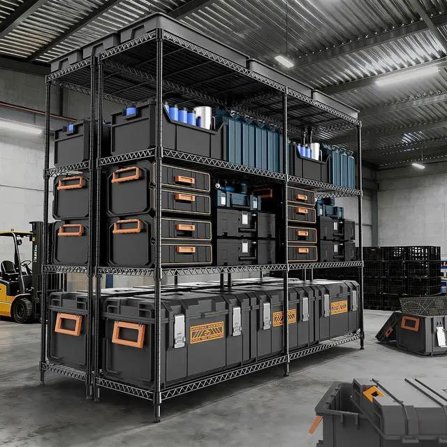 Alt view image 2 of 7 - M 4 Tiers Storage Shelves Load 1200LBS, Metal Shelving Wire Metal Shelving Unit Shelves for Storage Adjustable Garage Shelving for Pantry Kitchen Garage Black 15.8" D x 33.5" W x 59.5" H