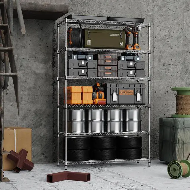 Alt view image 5 of 7 - M 6 Tiers Storage Shelves Load 2100LBS, Metal Shelving Wire Metal Shelving Unit Shelves for Storage Adjustable Garage Shelving for Pantry Kitchen Garage Chrome 17.7" D x 47.3" W x 82.4" H