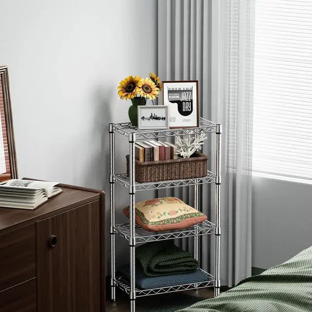 Alt view image 5 of 7 - M 1000 lbs 4 Tier Shelf Metal Storage Shelves Wire Rack Closet Organizers with PP Board for Garage Kitchen Bathroom Laundry Chrome 11.8" D x 21.7" W x 39.5" H
