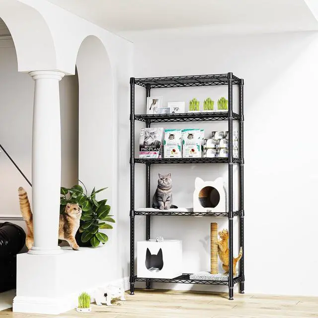 Alt view image 2 of 7 - M 1250 lbs 5 Tier Shelf Metal Storage Shelves Shelving Wire Rack Heavy Duty Closet Organizers for Garage Kitchen Bathroom Laundry Black 15.7" D x 33.5" W x 68.5" H