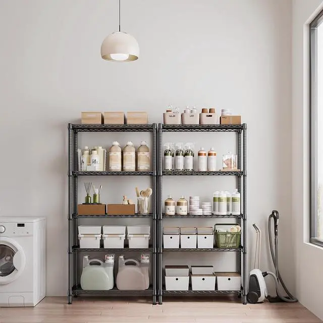 Alt view image 3 of 7 - M 1250 lbs 5 Tier Shelf Metal Storage Shelves Shelving Wire Rack Heavy Duty Closet Organizers for Garage Kitchen Bathroom Laundry Black 15.7" D x 33.5" W x 68.5" H