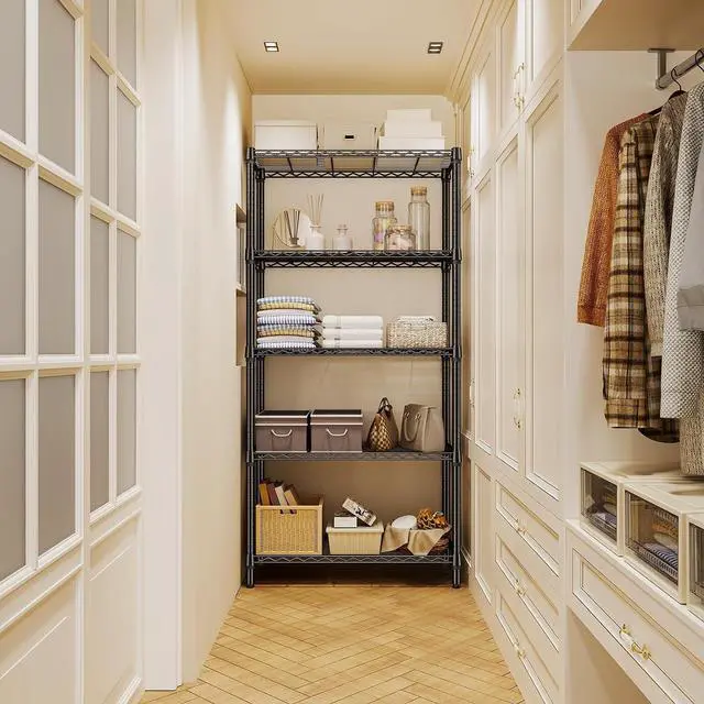 Alt view image 4 of 7 - M 1250 lbs 5 Tier Shelf Metal Storage Shelves Shelving Wire Rack Heavy Duty Closet Organizers for Garage Kitchen Bathroom Laundry Black 15.7" D x 33.5" W x 68.5" H