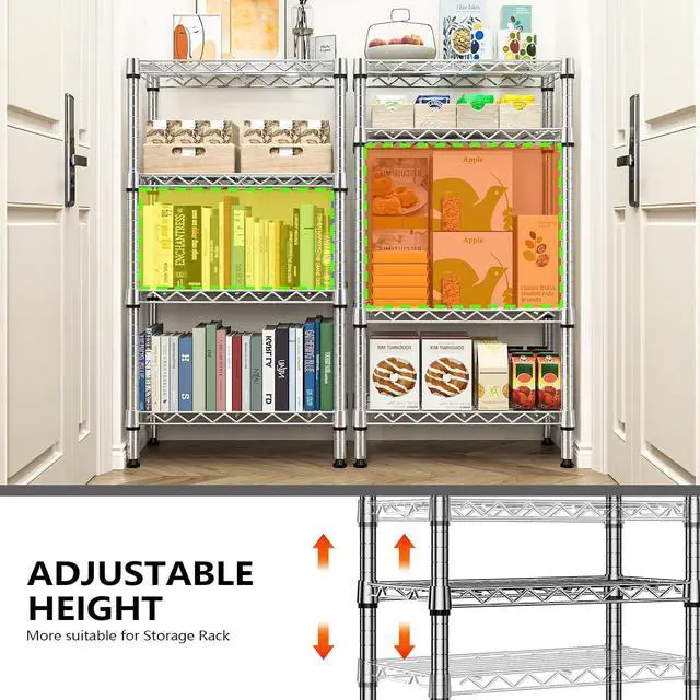 Alt view image 6 of 7 - M 1000 lbs 4 Tier Shelf Metal Storage Shelves Wire Rack Closet Organizers with PP Board for Garage Kitchen Bathroom Laundry Chrome 11.8" D x 21.7" W x 39.5" H