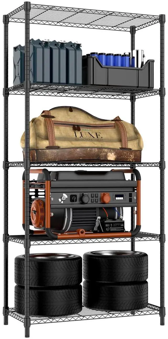 Main image of M 1250 lbs 5 Tier Shelf Metal Storage Shelves Shelving Wire Rack Heavy Duty Closet Organizers for Garage Kitchen Bathroom Laundry Black 15.7" D x 33.5" W x 68.5" H