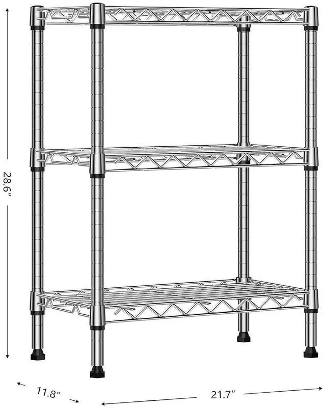 Alt view image 3 of 7 - M 750 lbs 3 Tier Shelf Metal Storage Shelves Wire Rack Closet Organizers with PP Board for Garage Kitchen Bathroom Laundry Chrome 11.8" D x 21.7" W x 28.6" H