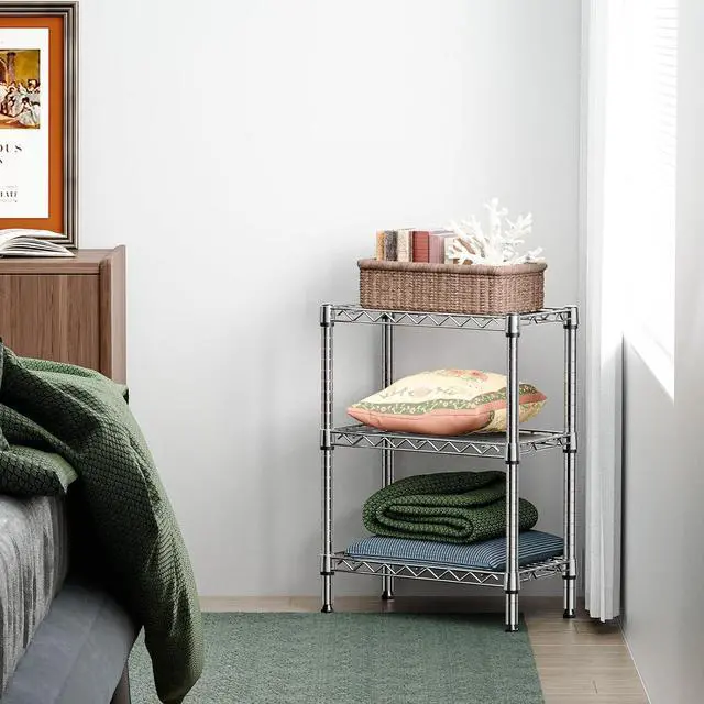 Alt view image 5 of 7 - M 750 lbs 3 Tier Shelf Metal Storage Shelves Wire Rack Closet Organizers with PP Board for Garage Kitchen Bathroom Laundry Chrome 11.8" D x 21.7" W x 28.6" H